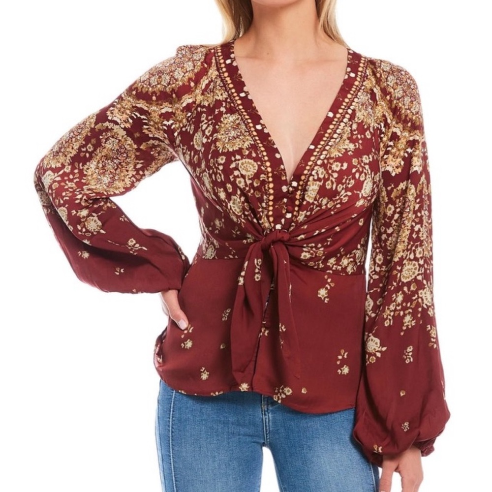 Free People RUN FREE maroon red TUNIC TOP NWT sz XS - Picture 8 of 12